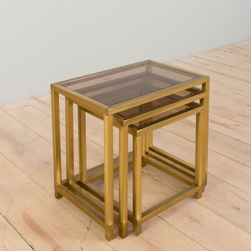 Italian mid century brass and smoked glass nesting tables, 1970s