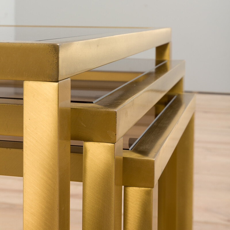 Italian mid century brass and smoked glass nesting tables, 1970s