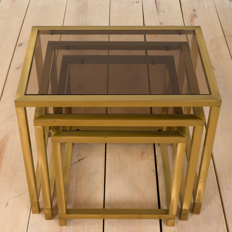 Italian mid century brass and smoked glass nesting tables, 1970s