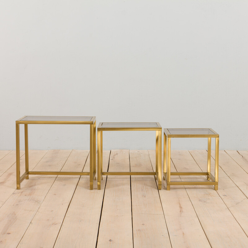 Italian mid century brass and smoked glass nesting tables, 1970s