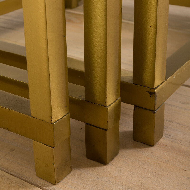 Italian mid century brass and smoked glass nesting tables, 1970s