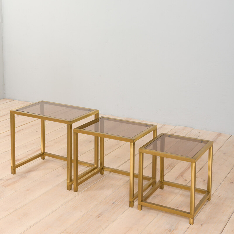 Italian mid century brass and smoked glass nesting tables, 1970s