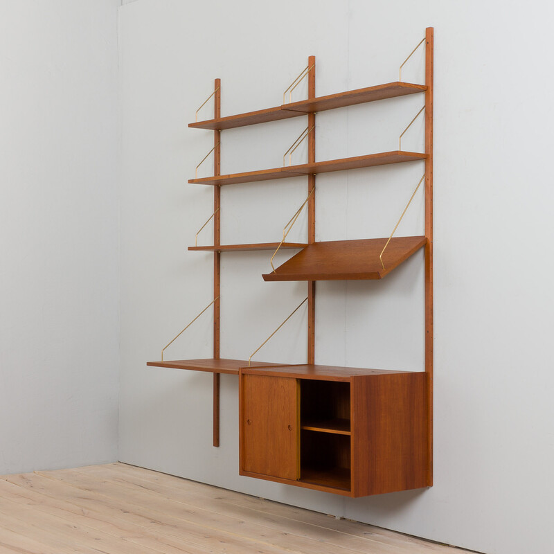 Vintage two bay teak wall unit by Preben Sorensen, Denmark 1960s