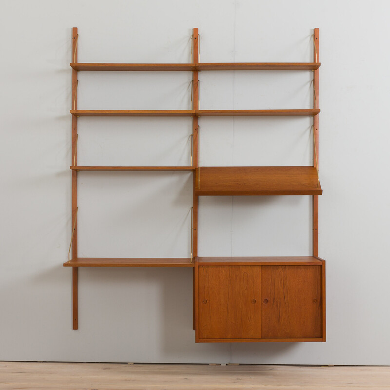 Vintage two bay teak wall unit by Preben Sorensen, Denmark 1960s