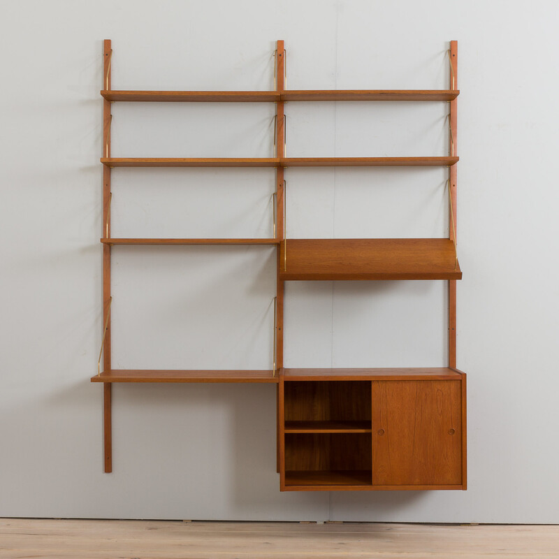 Vintage two bay teak wall unit by Preben Sorensen, Denmark 1960s