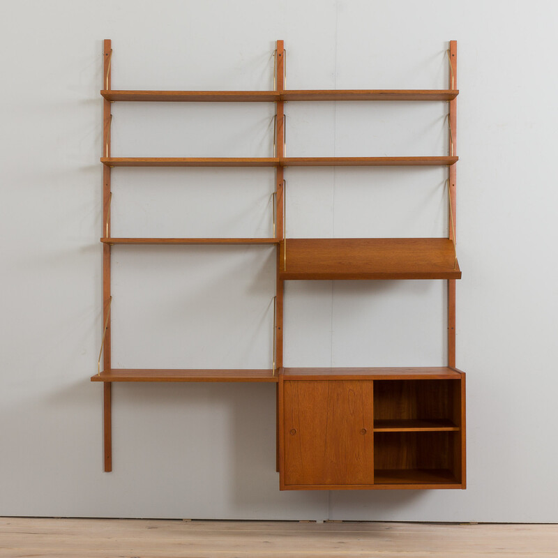 Vintage two bay teak wall unit by Preben Sorensen, Denmark 1960s