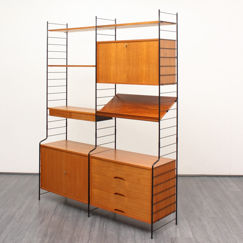 WHB teak shelving system with multiple compartments - 1960s