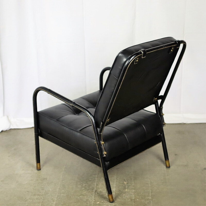 Vintage black leather armchair by Jacques Adnet, 1950