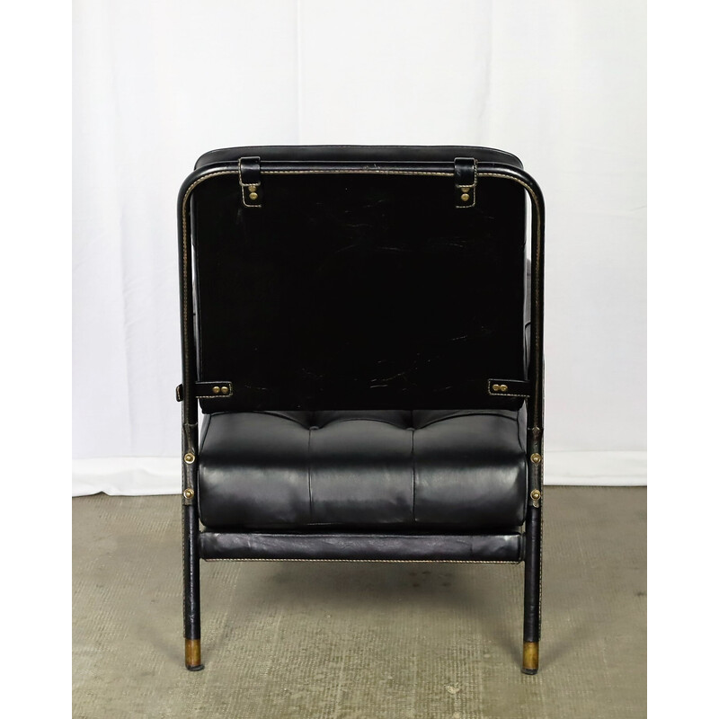 Vintage black leather armchair by Jacques Adnet, 1950