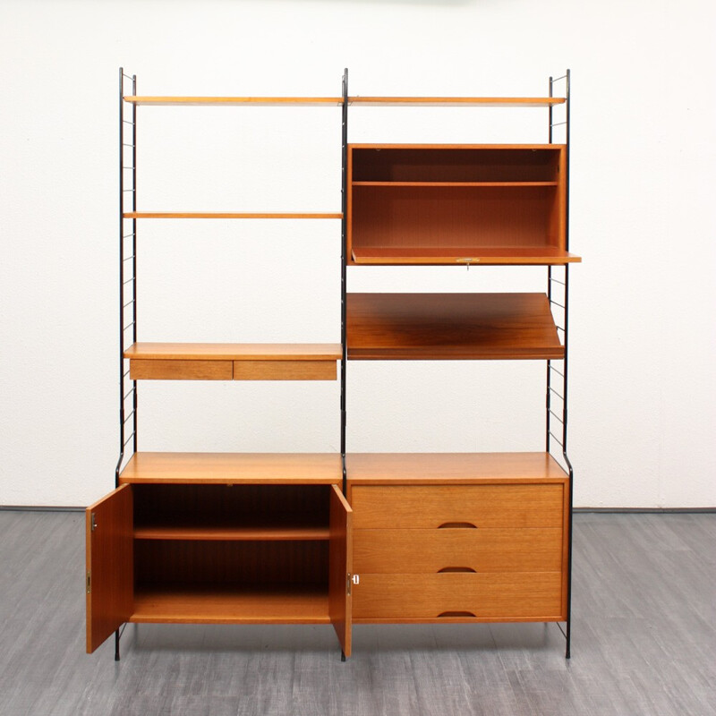 WHB teak shelving system with multiple compartments - 1960s