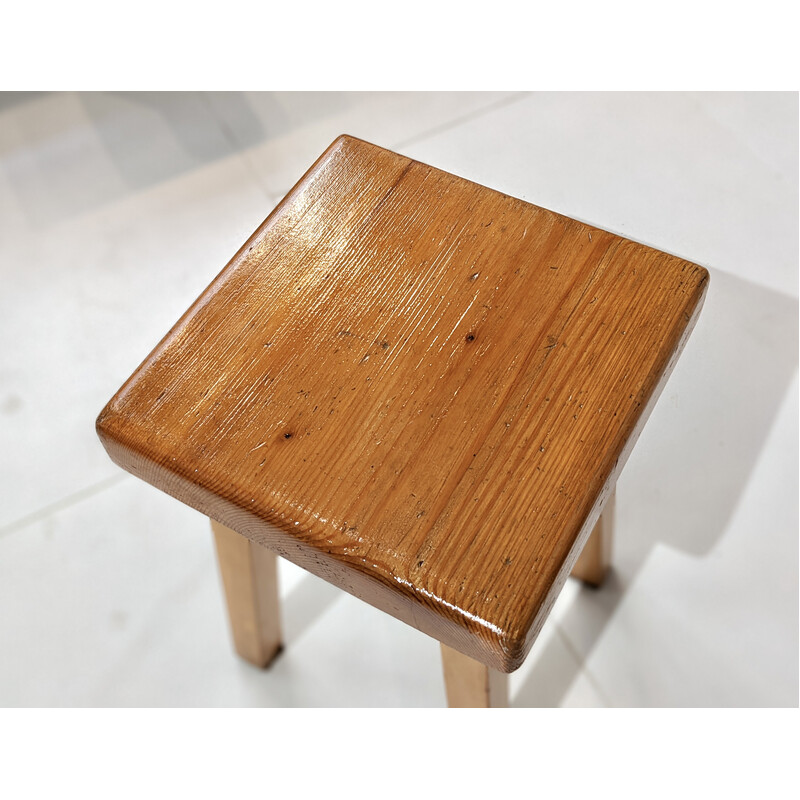 Set of 4 vintage stools in pine wood, selected by Charlotte Perriand for Les Arcs 1960
