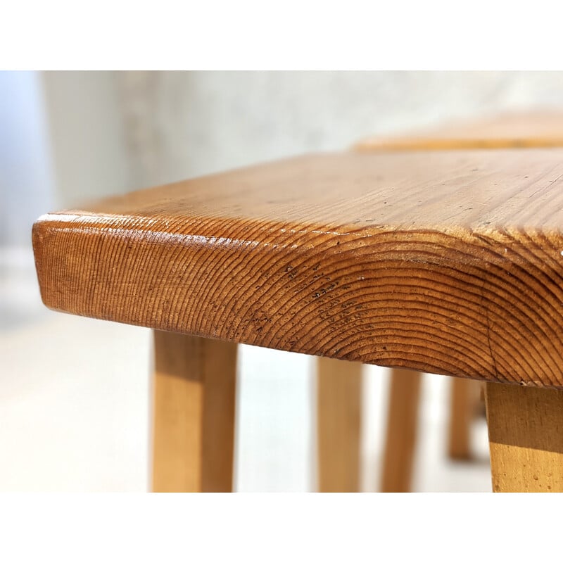 Set of 4 vintage stools in pine wood, selected by Charlotte Perriand for Les Arcs 1960