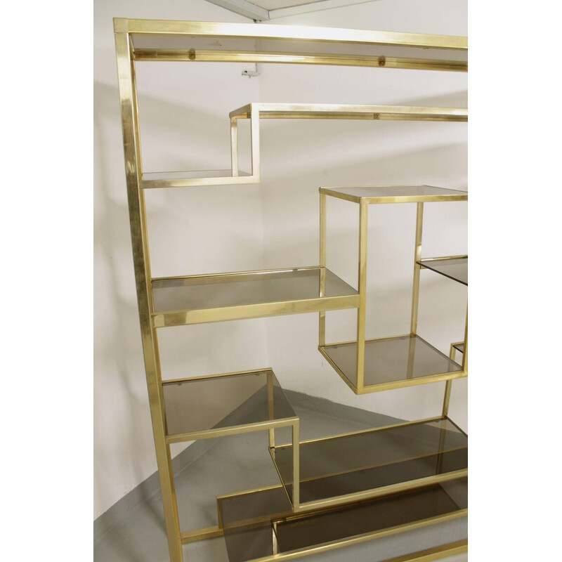 Vintage glass and brass shelf by Romeo Rega, Italy 1970