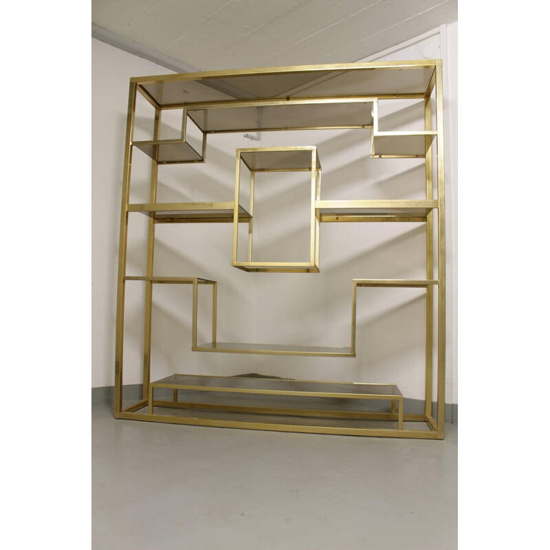 Vintage glass and brass shelf by Romeo Rega, Italy 1970