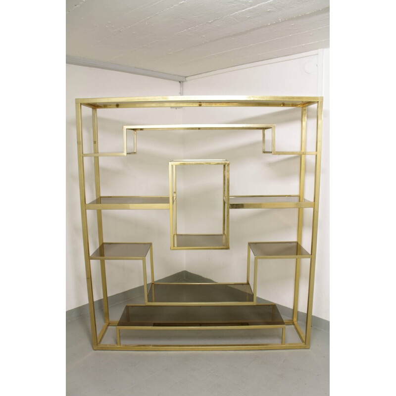 Vintage glass and brass shelf by Romeo Rega, Italy 1970