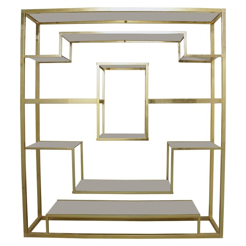 Vintage glass and brass shelf by Romeo Rega, Italy 1970