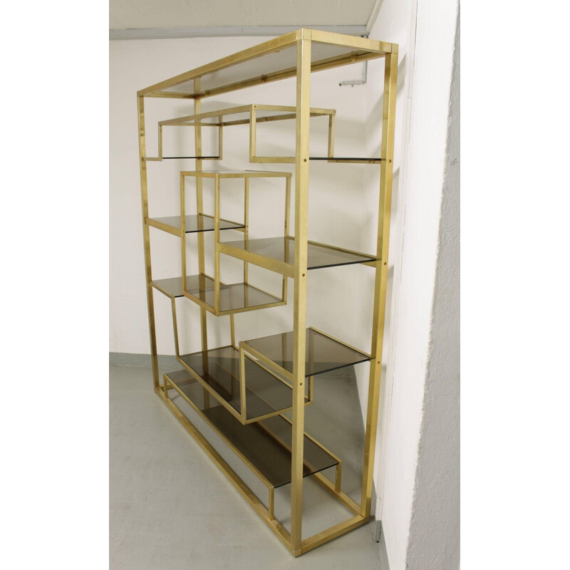 Vintage glass and brass shelf by Romeo Rega, Italy 1970