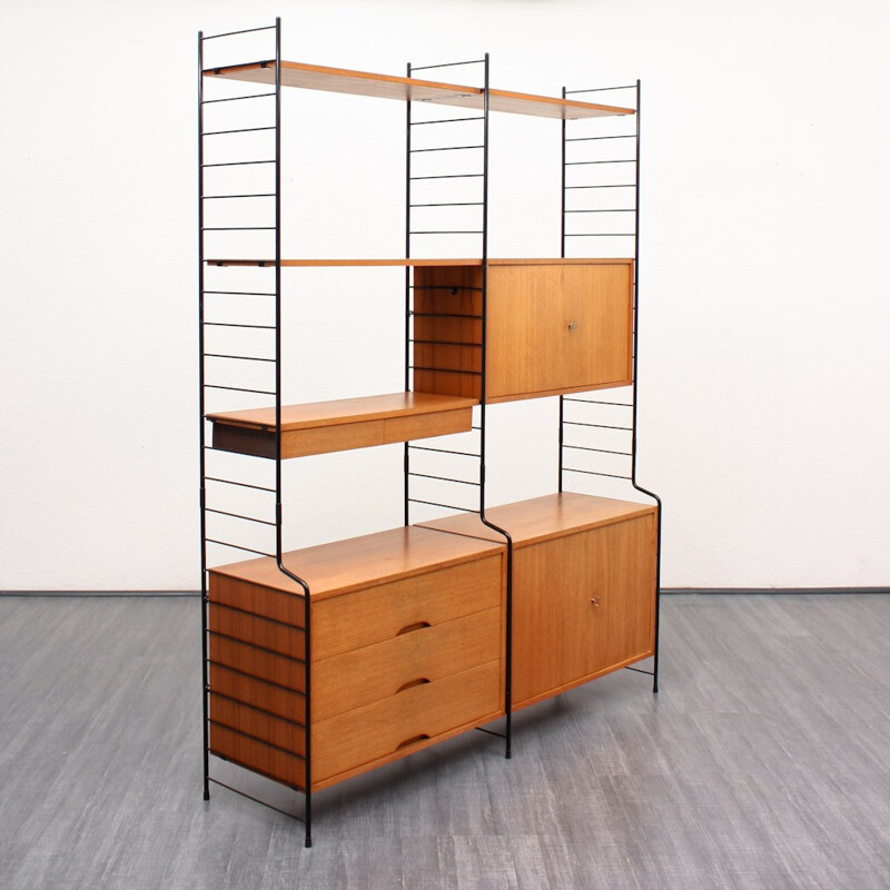 WHB teak shelving unit with three containers - 1960s