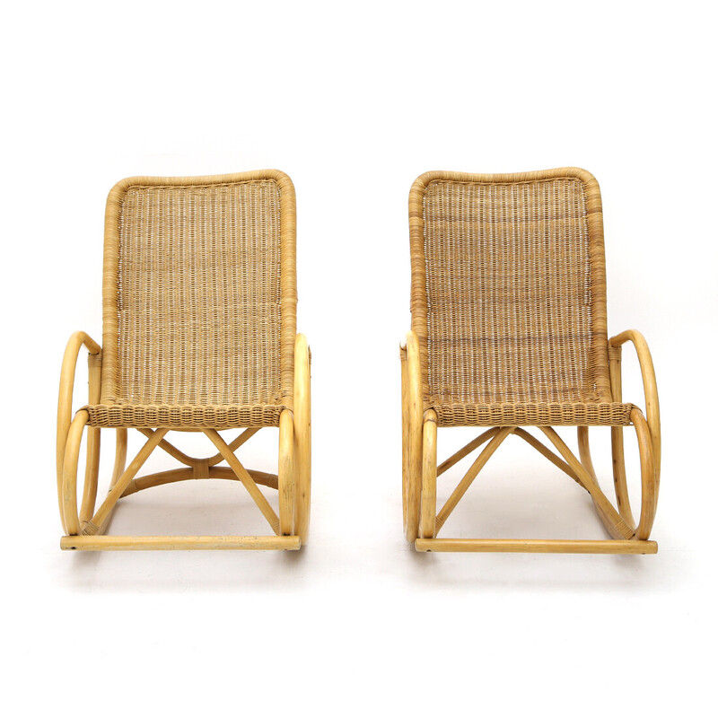 Vintage rocking chair in rattan and woven by Gervasoni, 1970s