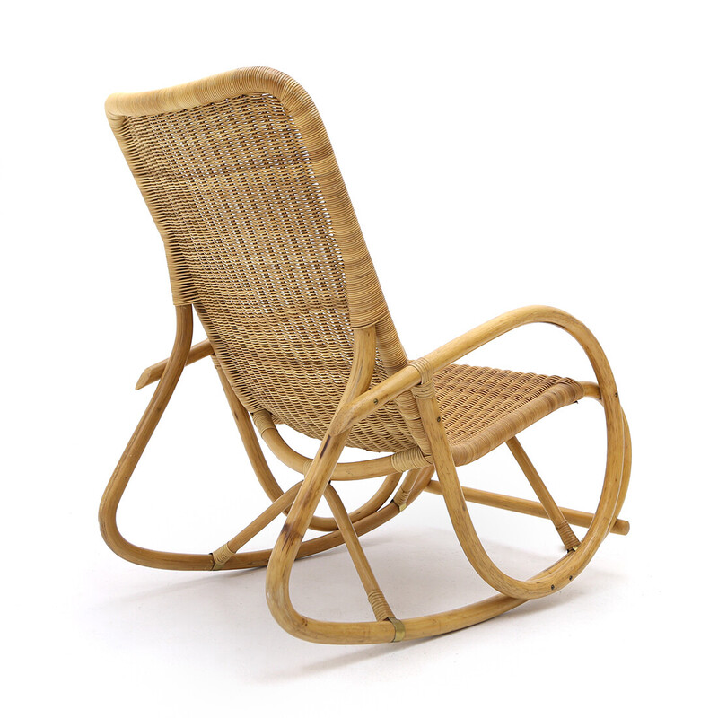 Vintage rocking chair in rattan and woven by Gervasoni, 1970s