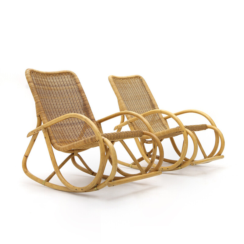 Vintage rocking chair in rattan and woven by Gervasoni, 1970s