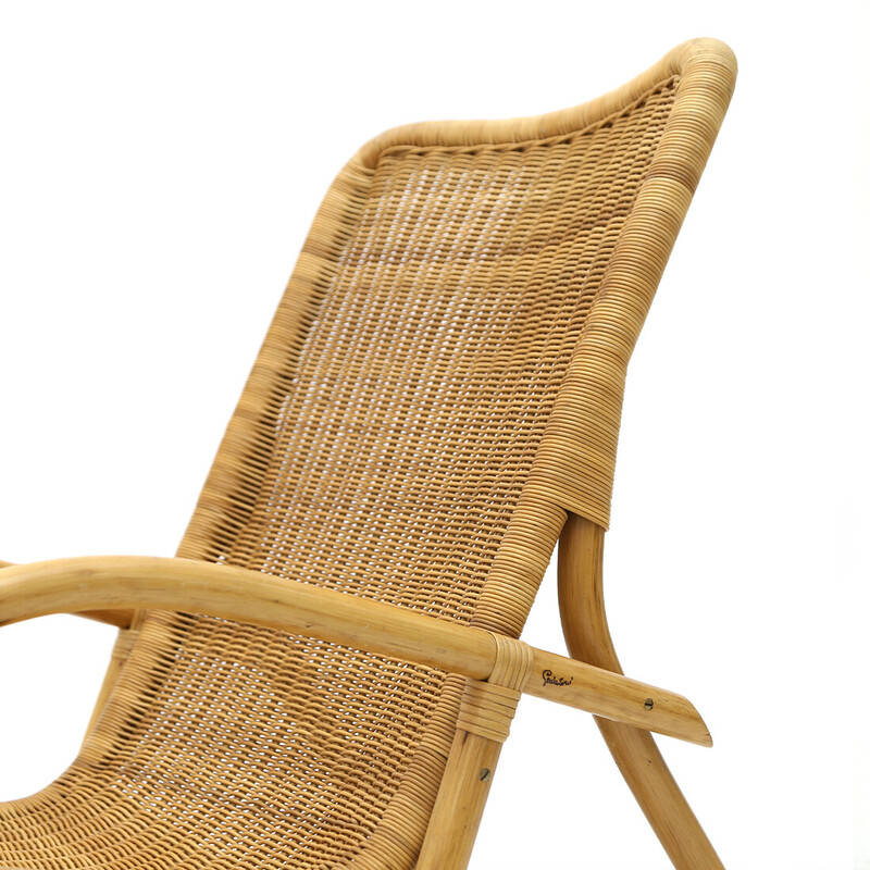 Vintage rocking chair in rattan and woven by Gervasoni, 1970s