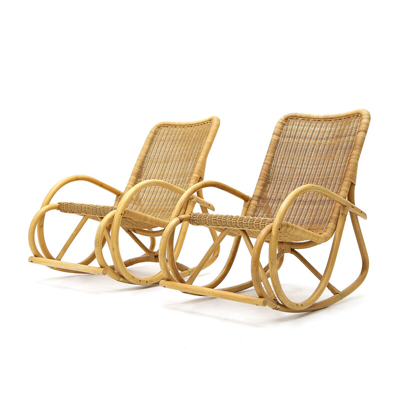 Vintage rocking chair in rattan and woven by Gervasoni, 1970s