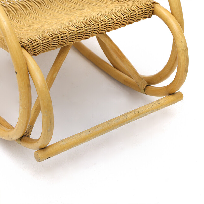 Vintage rocking chair in rattan and woven by Gervasoni, 1970s