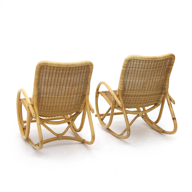 Vintage rocking chair in rattan and woven by Gervasoni, 1970s