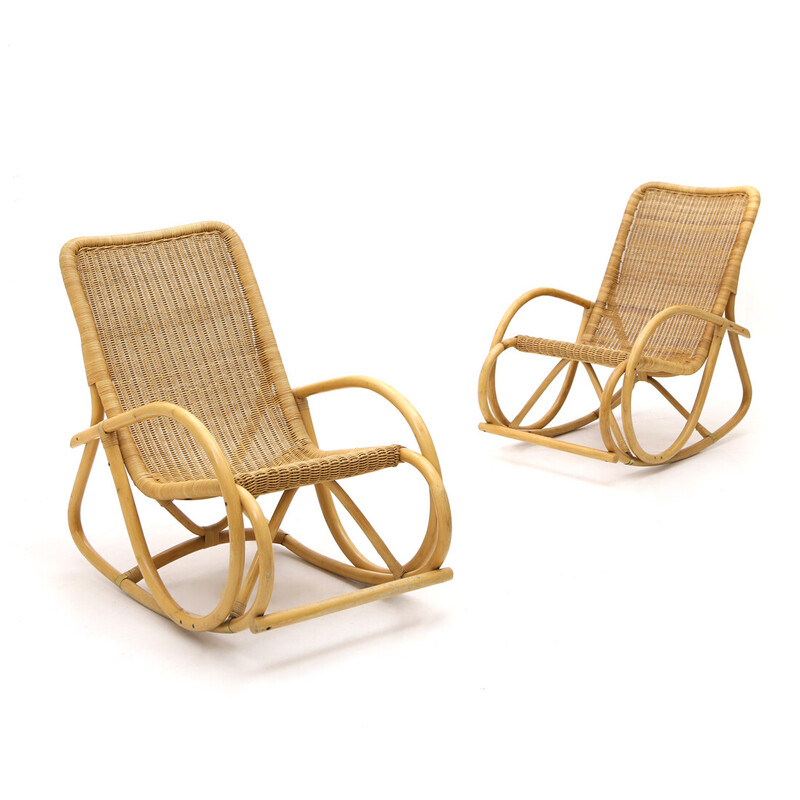 Vintage rocking chair in rattan and woven by Gervasoni, 1970s