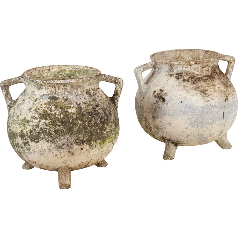 Pair of vintage "Marmite" planters in cement by Willy Guhl for Eternit, 1971