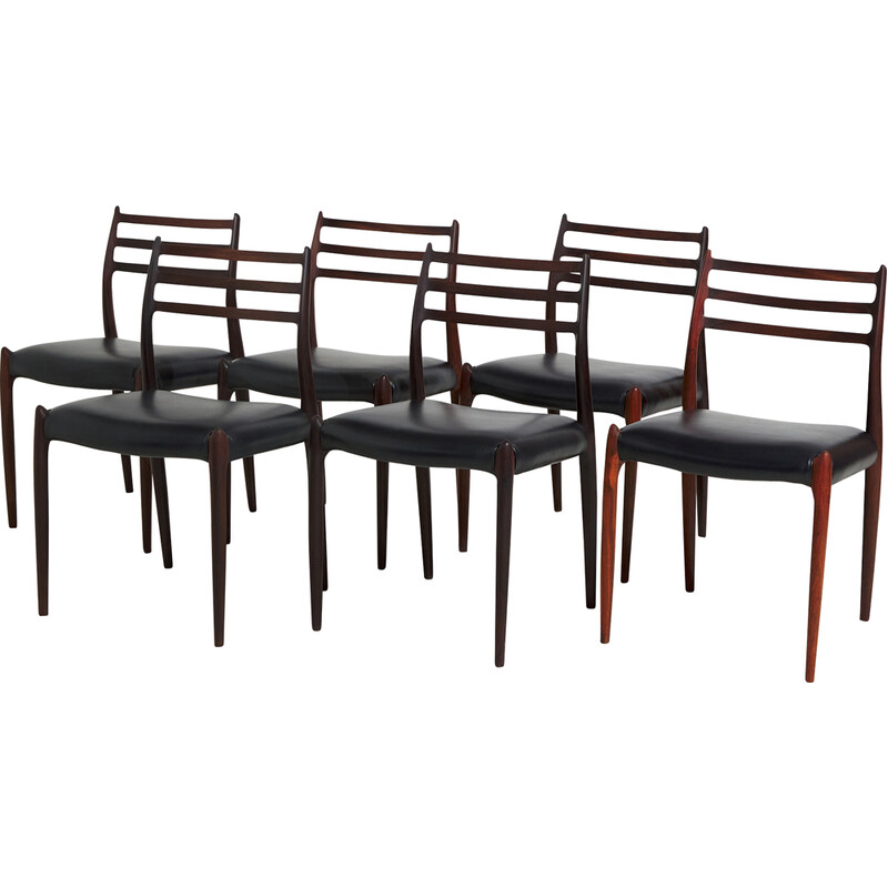 Set di 6 sedie da pranzo vintage modello 78 in palissandro di Niels O. Møller per J.L. Møllers, anni '60