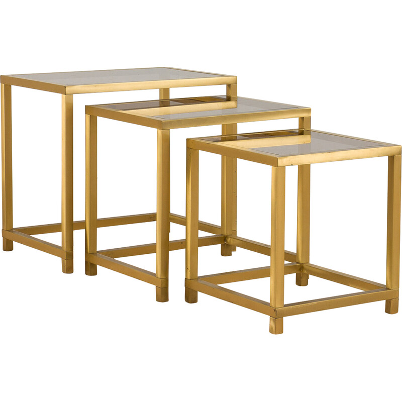 Italian mid century brass and smoked glass nesting tables, 1970s