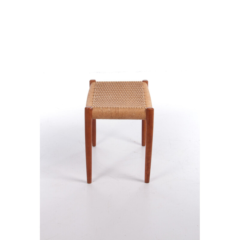 Vintage model 80a teak wood footrest with papercord by Niels Otto Møller, Denmark 1960