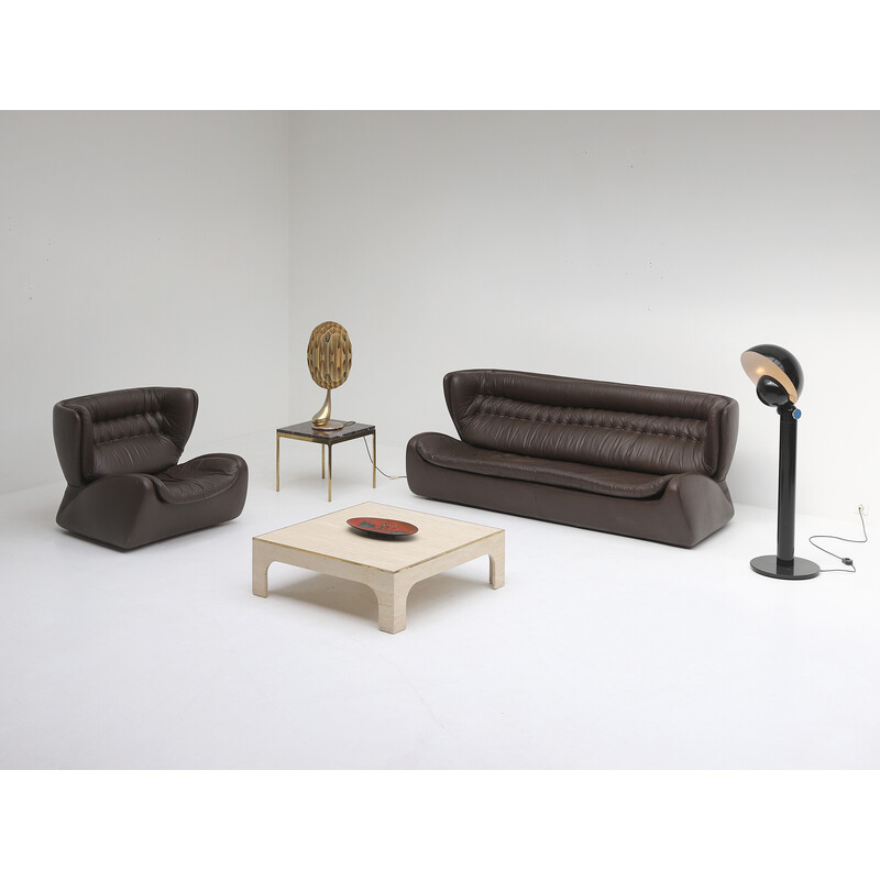Vintage dark brown leather three-seat sofa model Pasha by Durlet, Belgium 1970s
