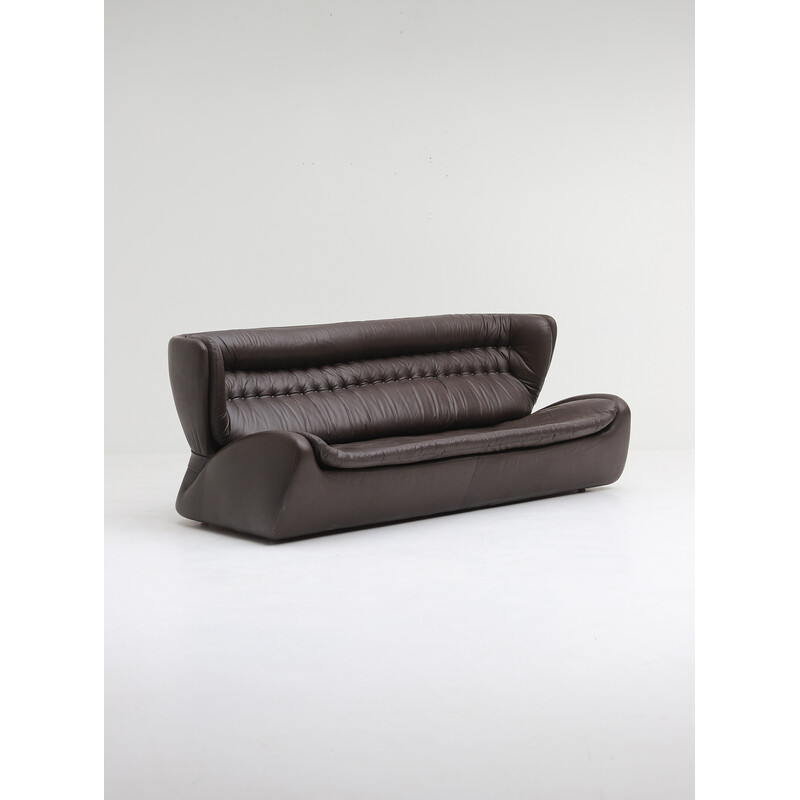 Vintage dark brown leather three-seat sofa model Pasha by Durlet, Belgium 1970s