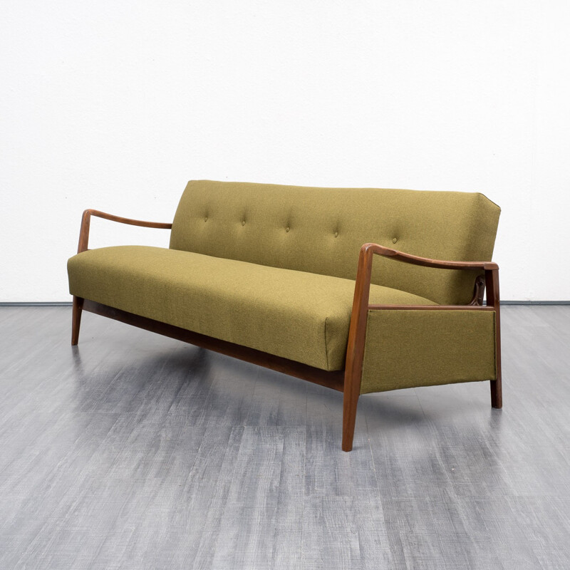 Green beechwood folding sofa - 1950s