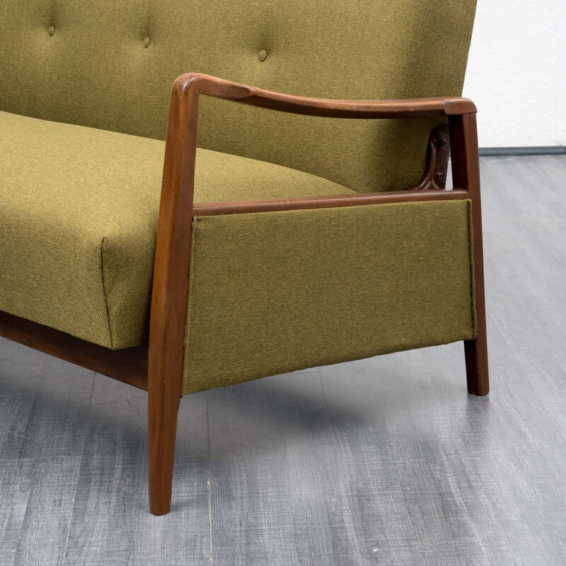 Green beechwood folding sofa - 1950s