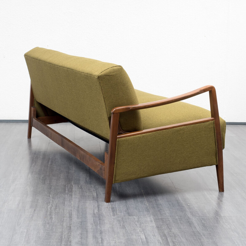 Green beechwood folding sofa - 1950s