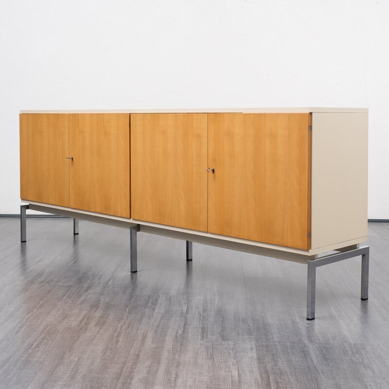 WK Möbel white lacquered and cherry wood sideboard  - 1970s