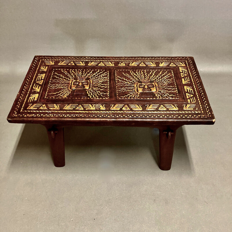 Vintage wood and leather coffee table by Angel Pazmino, 1960