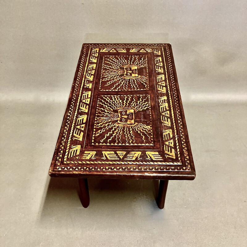 Vintage wood and leather coffee table by Angel Pazmino, 1960