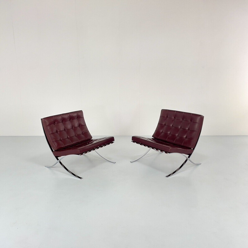 Paar vintage "Barcelona" fauteuils van Ludwig Mies van der Rohe voor Knoll, USA 1980