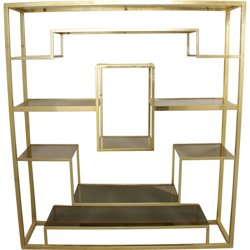 Vintage glass and brass shelf by Romeo Rega, Italy 1970