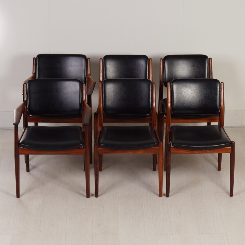 Sibast table à rallonge avec 6 chaises en palissandre, Arne VODDER - 1960
