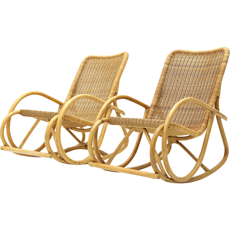 Vintage rocking chair in rattan and woven by Gervasoni, 1970s