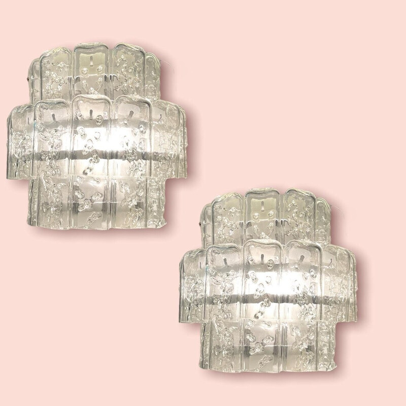Coppia di lampade da parete vintage in vetro di Murano di Toni Zuccheri