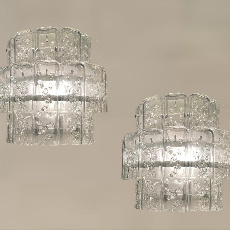 Paar vintage Italiaanse Murano glazen wandlampen van Toni Zuccheri