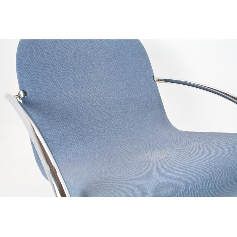 Fritz Hansen pair of two light blue woolen and aluminium easy chairs,  Verner PANTON - 1970s 