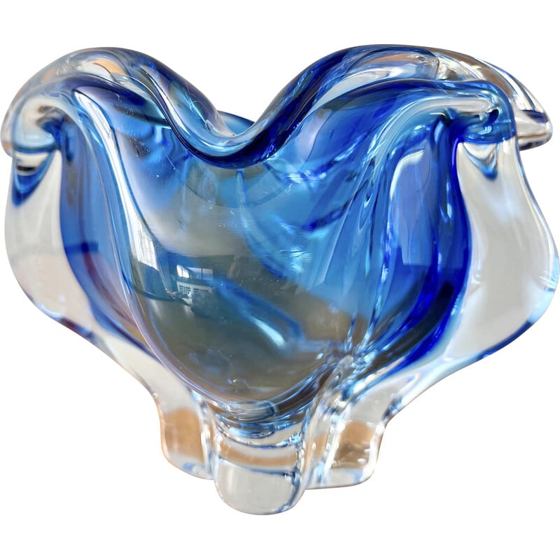 vase tchèque vintage - verre bleu